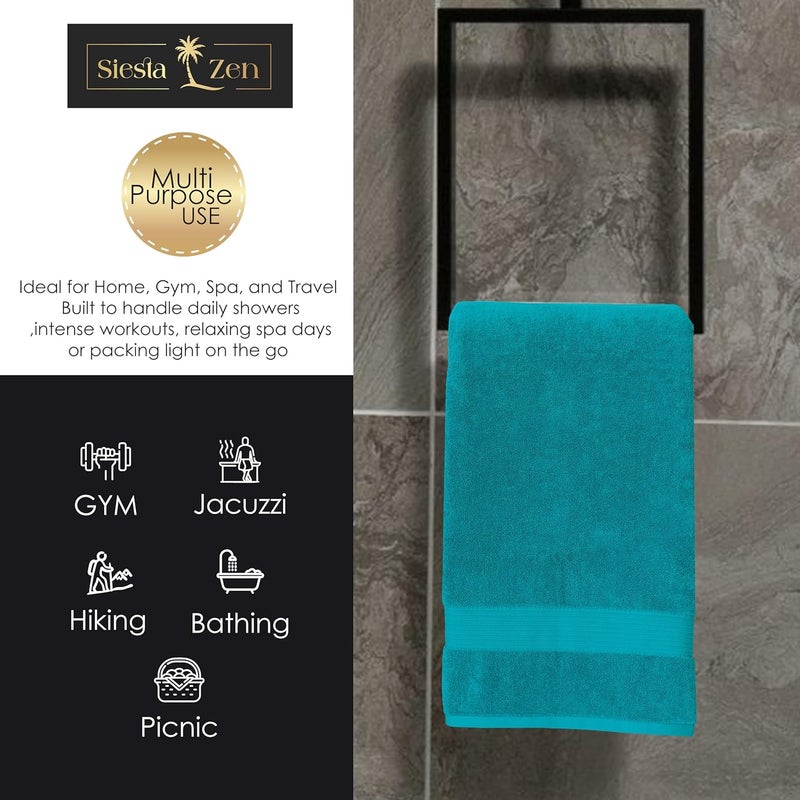 Siesta Zen Premium 100% Egyptian Cotton Bath Towels - 70x140cm, Pack of 2, Super Soft & Absorbent, 600 GSM, Quick Dry, Fade Resistant (Teal) - Image 5
